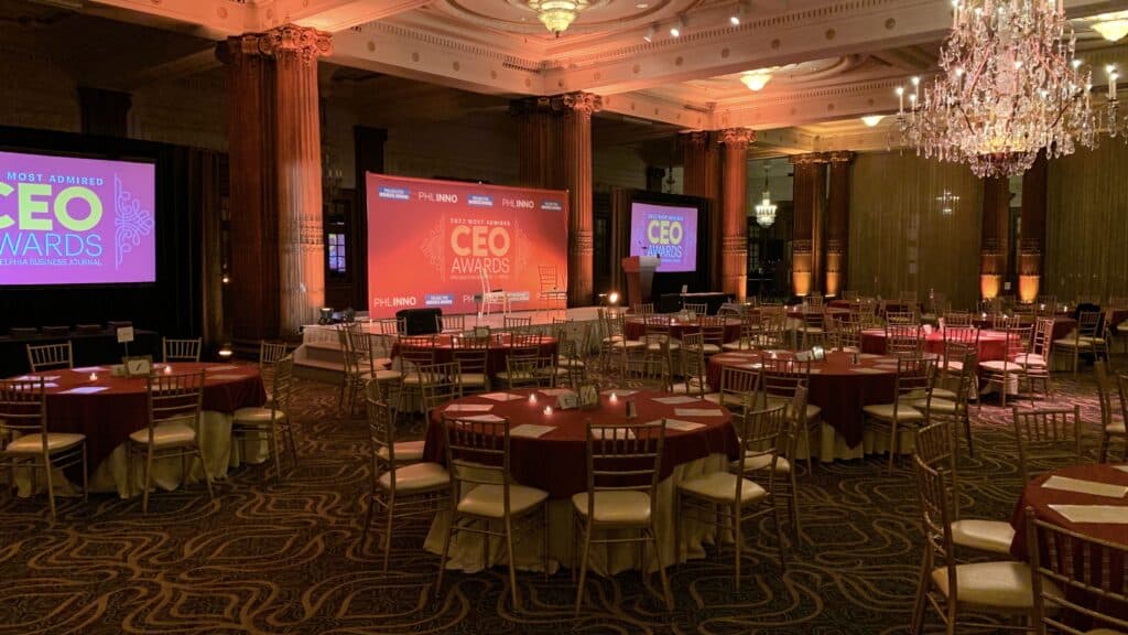 projection, screen, crystal tearoom, ballroom, corporate, meeting, ceo awards, most admired CEO, philadelphia business journal